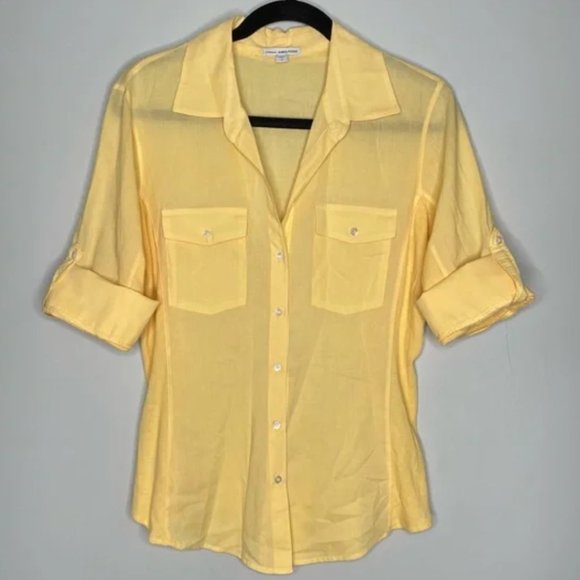 James Perse Tops - Standard James Perse Contrast Ribbed Surplus Button Down Top In Yellow Size 3